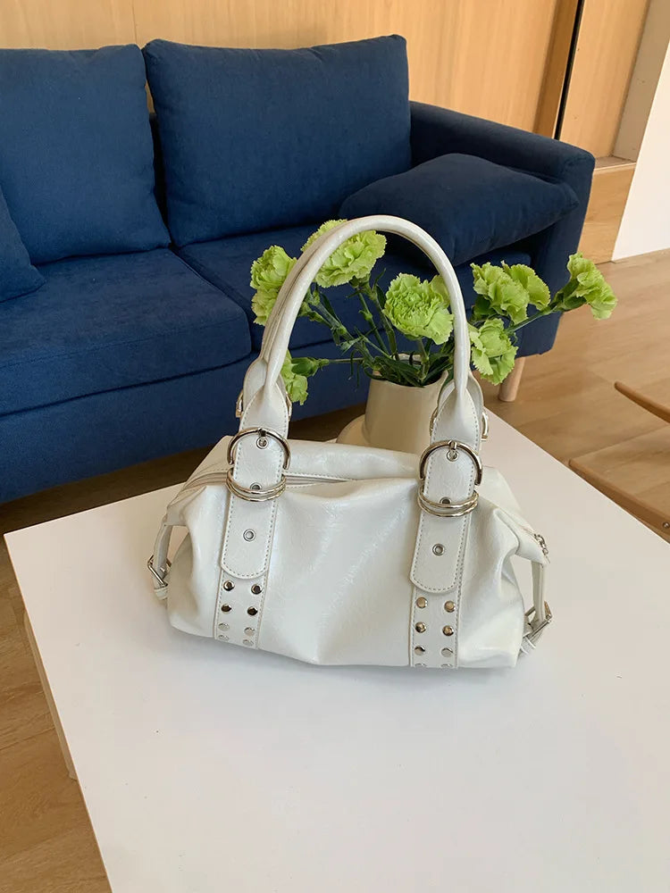 Rivet PU Leather Motorcycle Shoulder Bag for Women