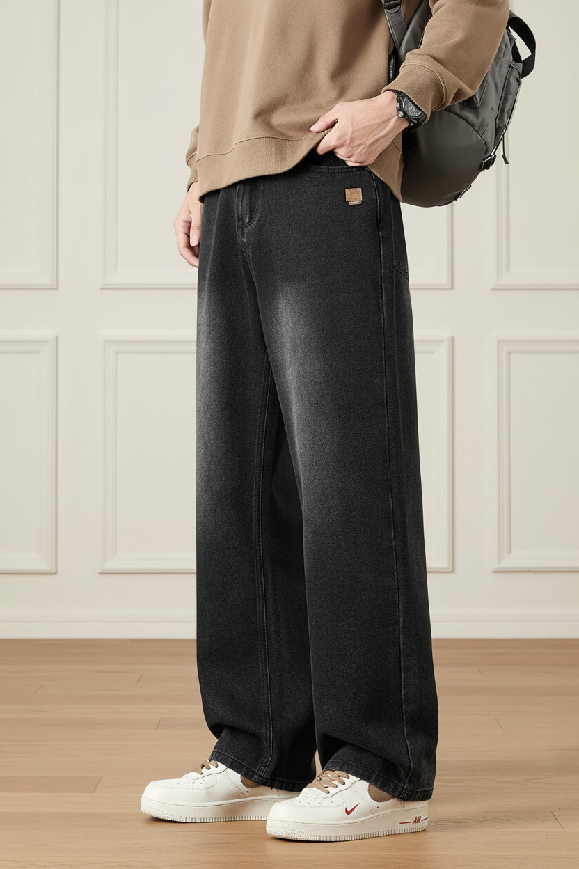 Men Retro Wide Leg Straight Denim Jeans