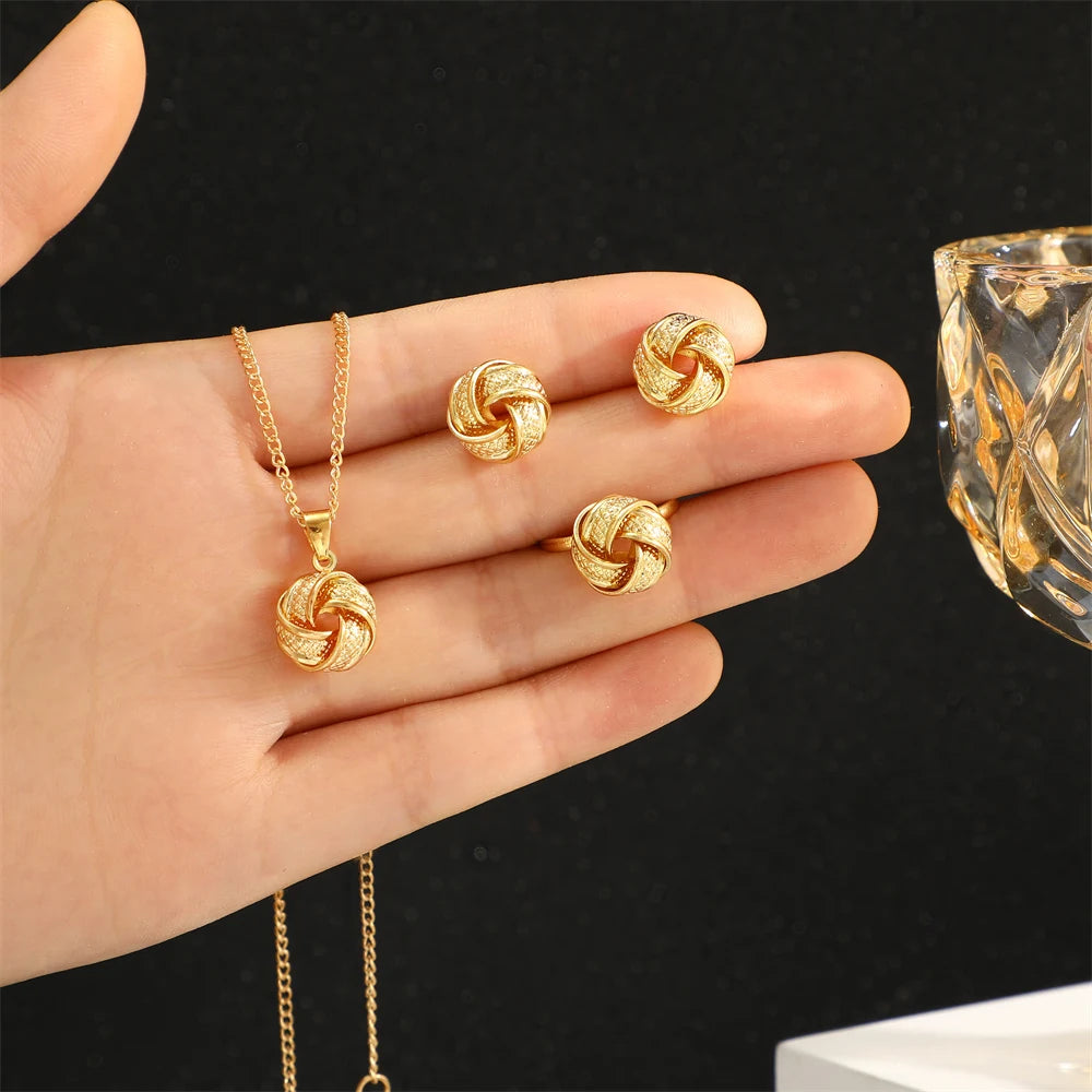 Women Gold Knot Twist Jewelry Set Vintage Fashion