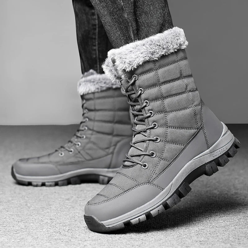 Winter Men's Snow Boots Warm Plush Anti Slip Outdoor Hiking Boots Women's Mid Length Boots Couple Sports Shoes Boots Size 36-48