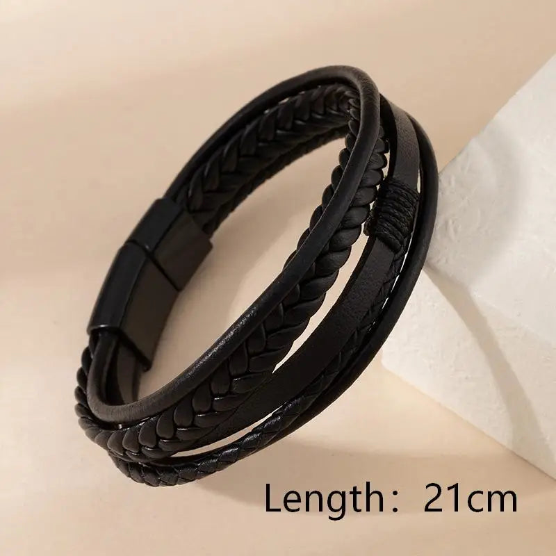 Men Genuine Leather Multilayer Braided Bracelet