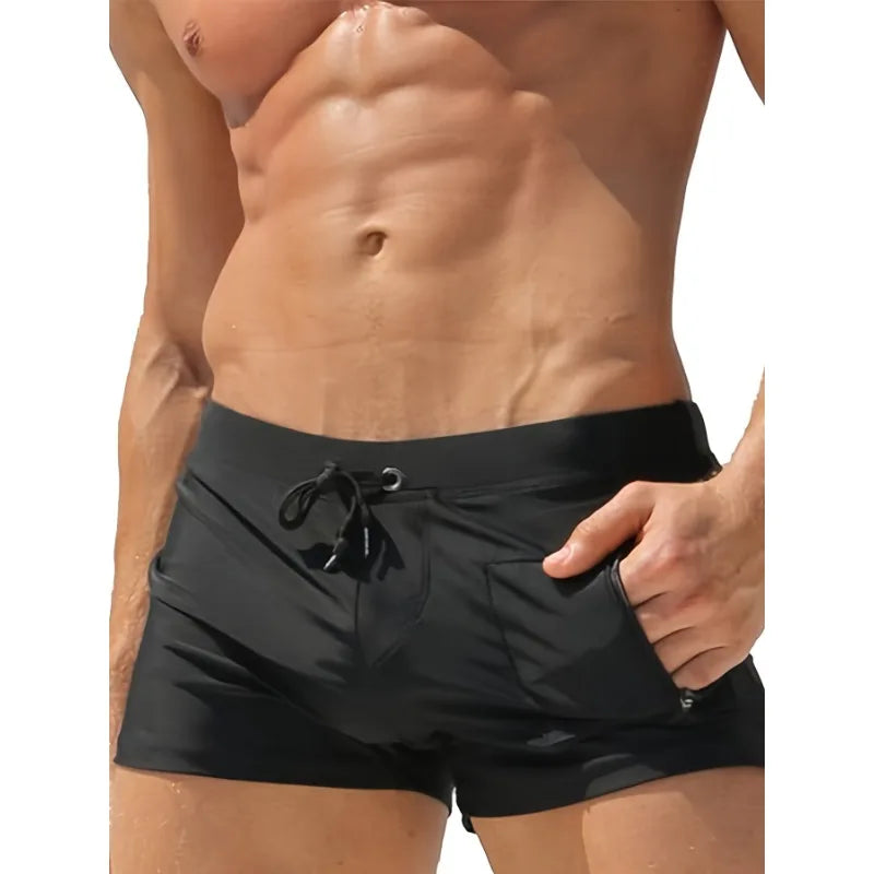 Men Quick Dry Underwear Trunks Zipper Pocket Shorts