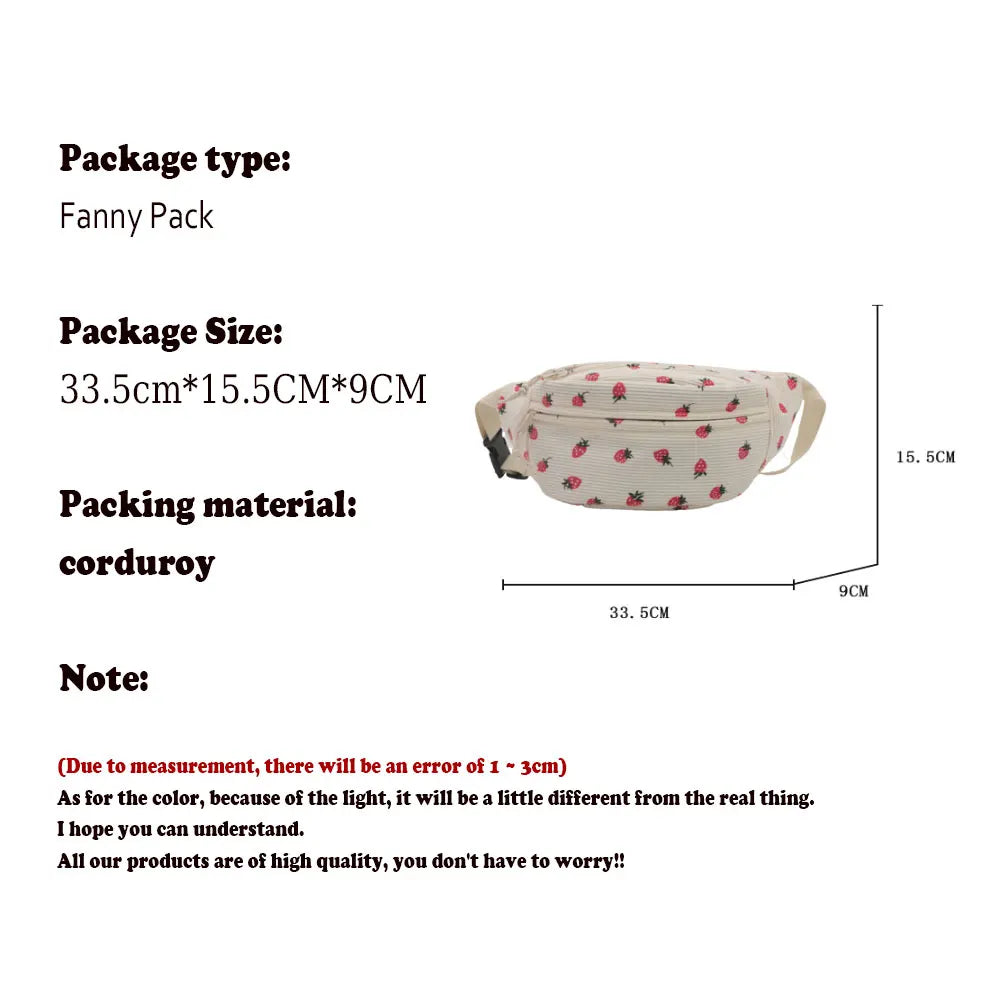 Corduroy Fashion Waist Chest Fanny Pack Bag for Women