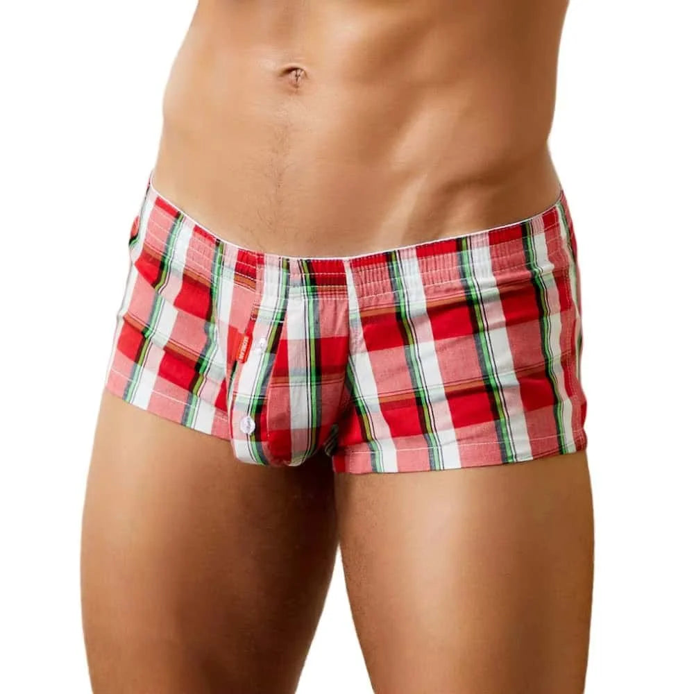 Cotton Plaid Loose Boxer Underpants for Men