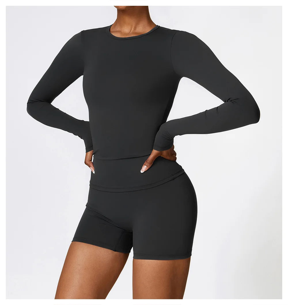 Women Long Sleeve Crop Yoga Top Quick Dry Fitness Shirt