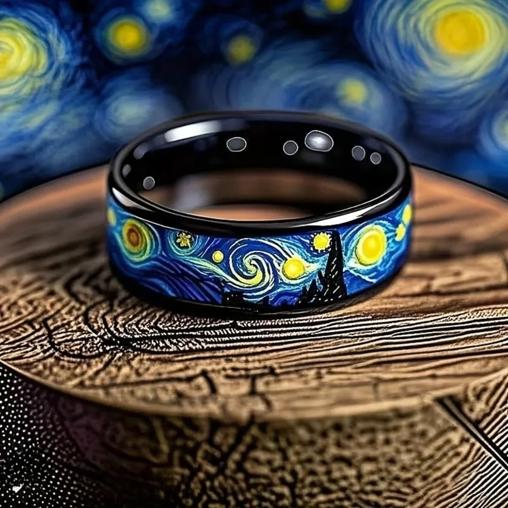 Men Starry Night Pattern Ring