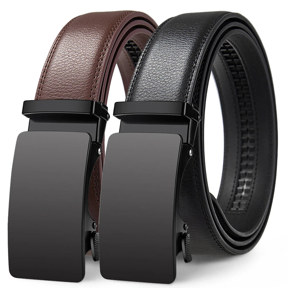 Men Adjustable Genuine Leather Ratchet Belt