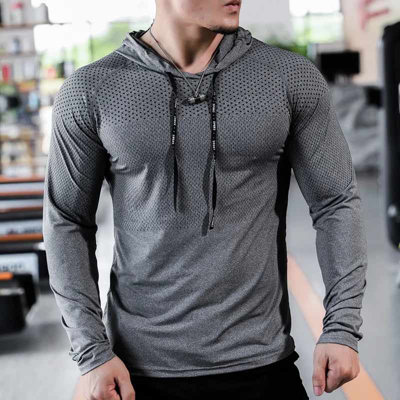 Men Long Sleeve Hooded Workout Sweatshirt