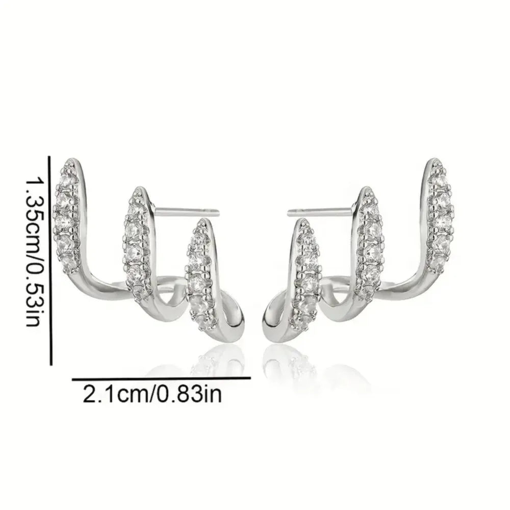 Women Rhinestone Three Claw Elegant Stud Earrings