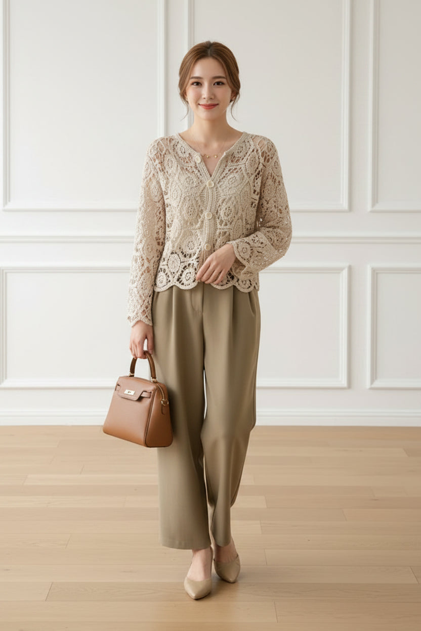 Crochet Knit Button Up Beach Cover Up Cardigan for Women