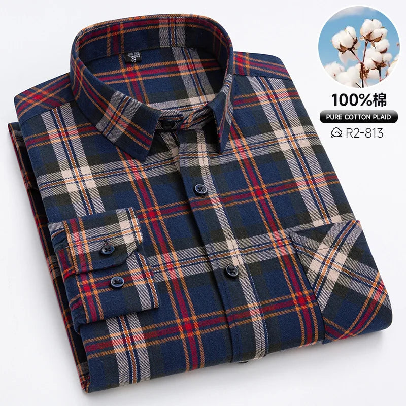 Men’s Cotton Plaid Long Sleeve Shirt