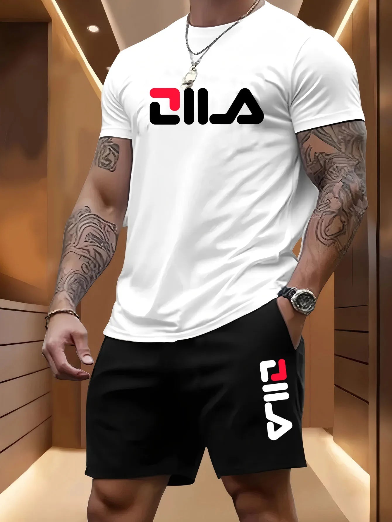 Men T Shirt and Shorts Beach Sports Casual Set