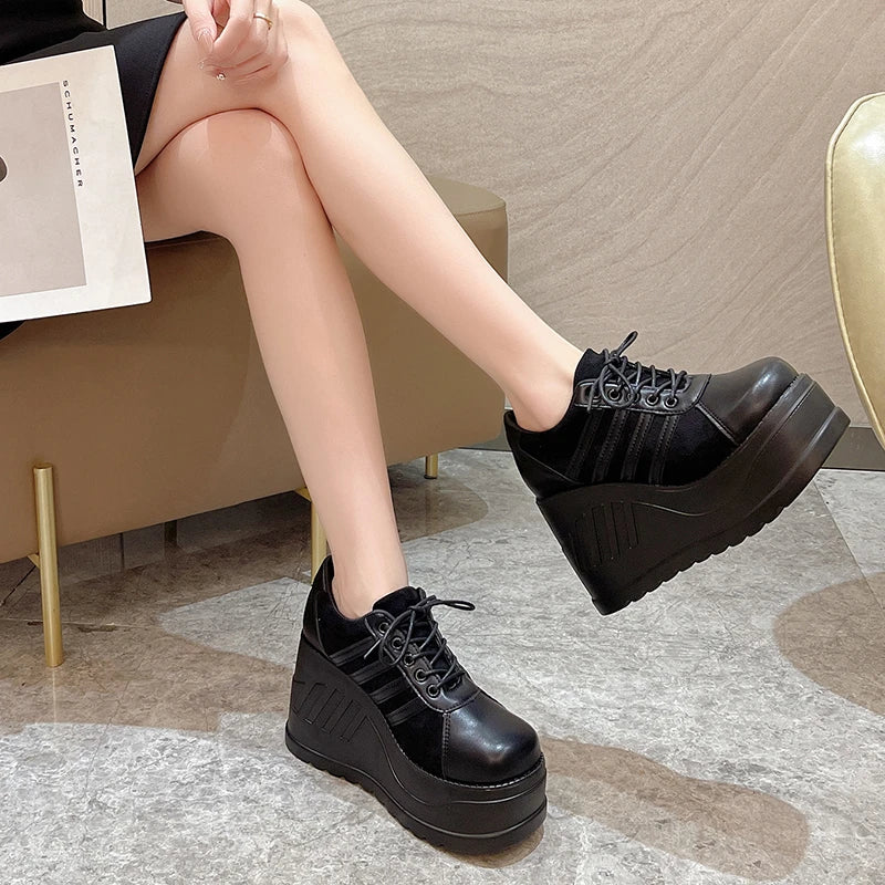 Women Black Fashion Cosplay Platform High Heels Wedges