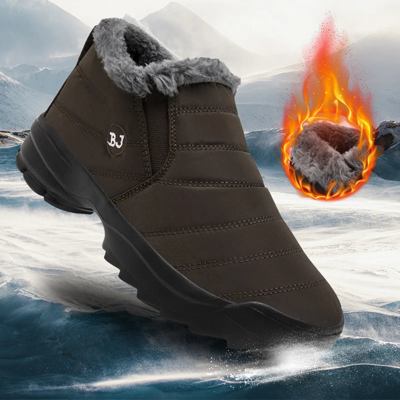 Men's Snow Boots, Winter Warm Shoes, Fuzzy Lining Windproof Hiking Boots, Winter Insulated Shoes, Fuzzy Lining Windproof Hiking Boots