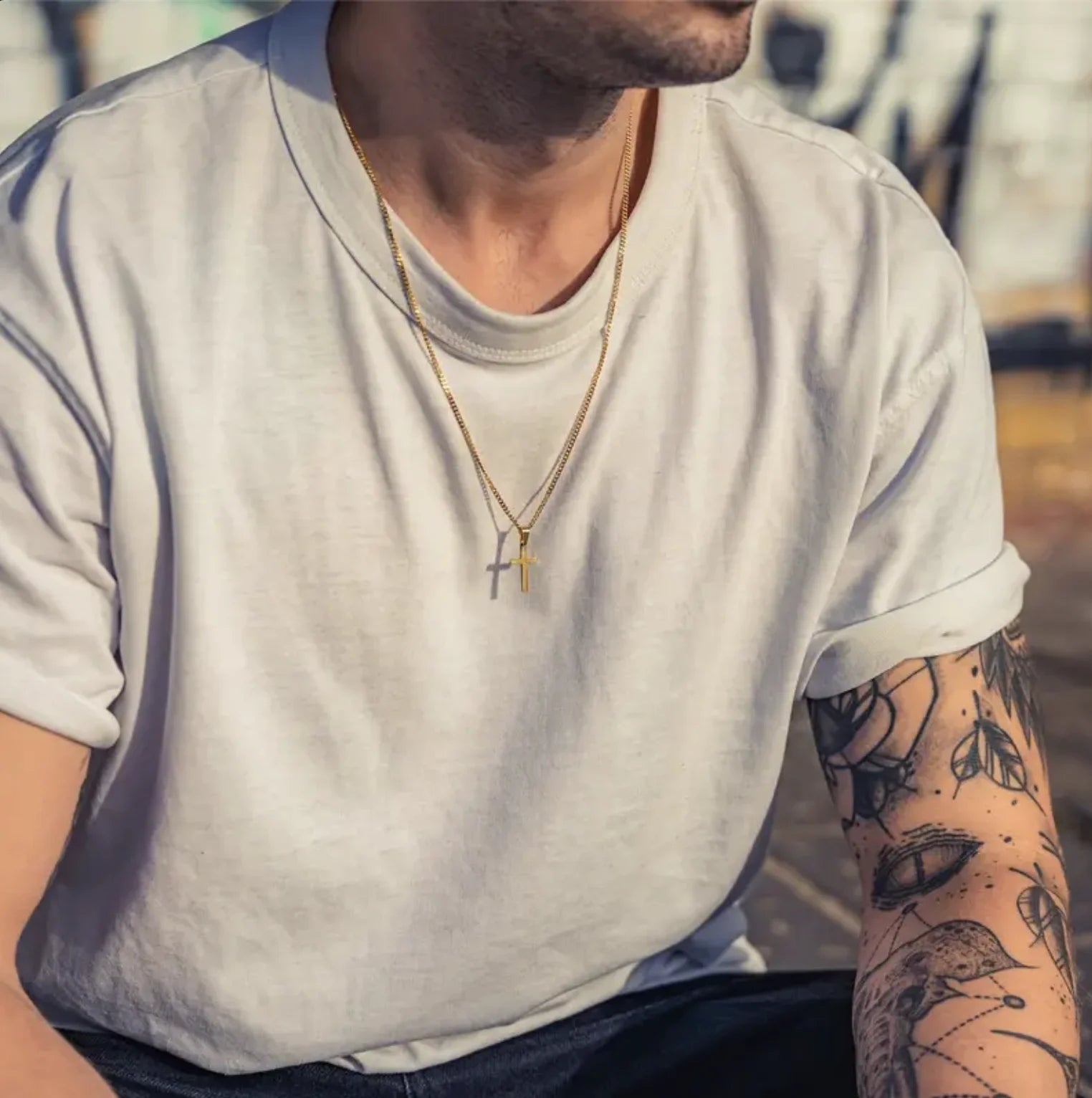 Men Fashion Stainless Steel Cross Pendant Necklace