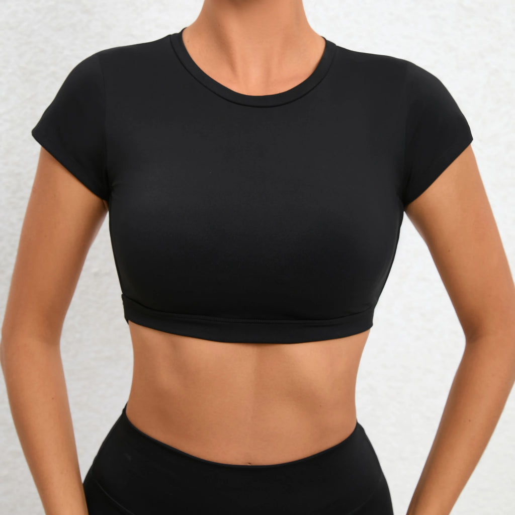 Women Open Back Sports Bra T Shirt