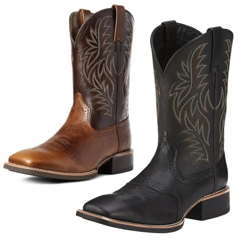 Men High Boots Embroidery Retro Handmade Mens Boots Western Cowboy Boot Pointed Toe Boots Hand Stitching Outdoor Men's Shoes