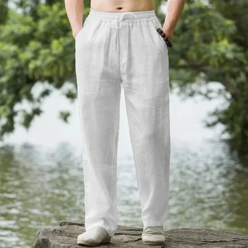 Men Cotton Linen Beach Jogger Pants