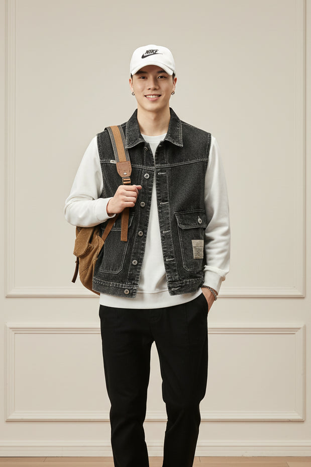 Men Denim Sleeveless Cowboy Vest