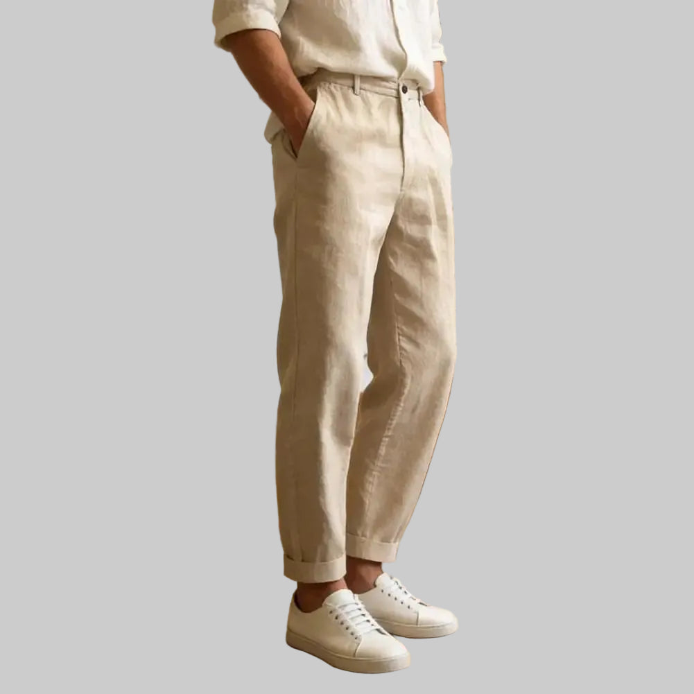 Men Vintage Linen Straight Trousers