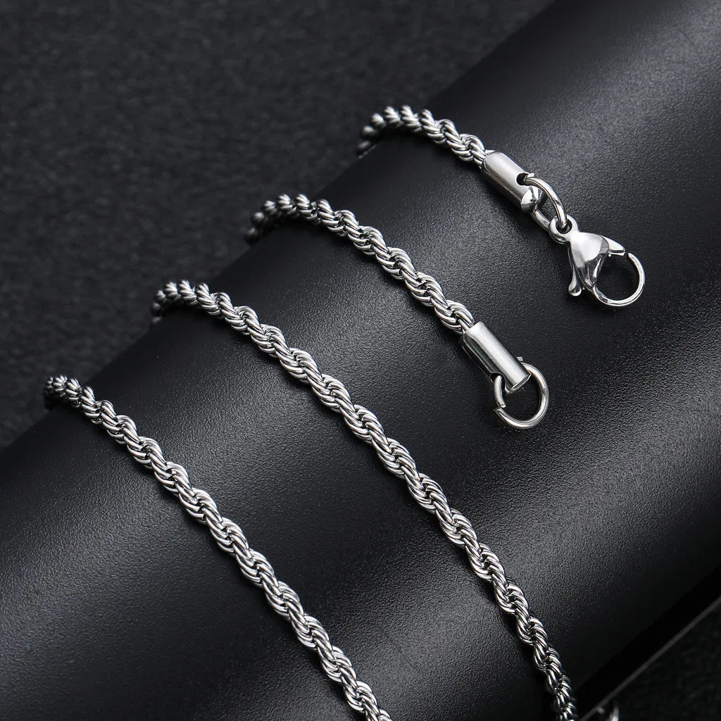 Men Stainless Steel Twisted Rope Chain Necklace