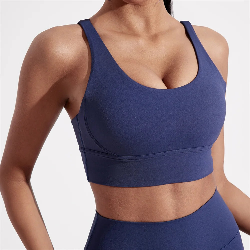 Women Cross Back Sports Bra Padded Fitness Gym Top