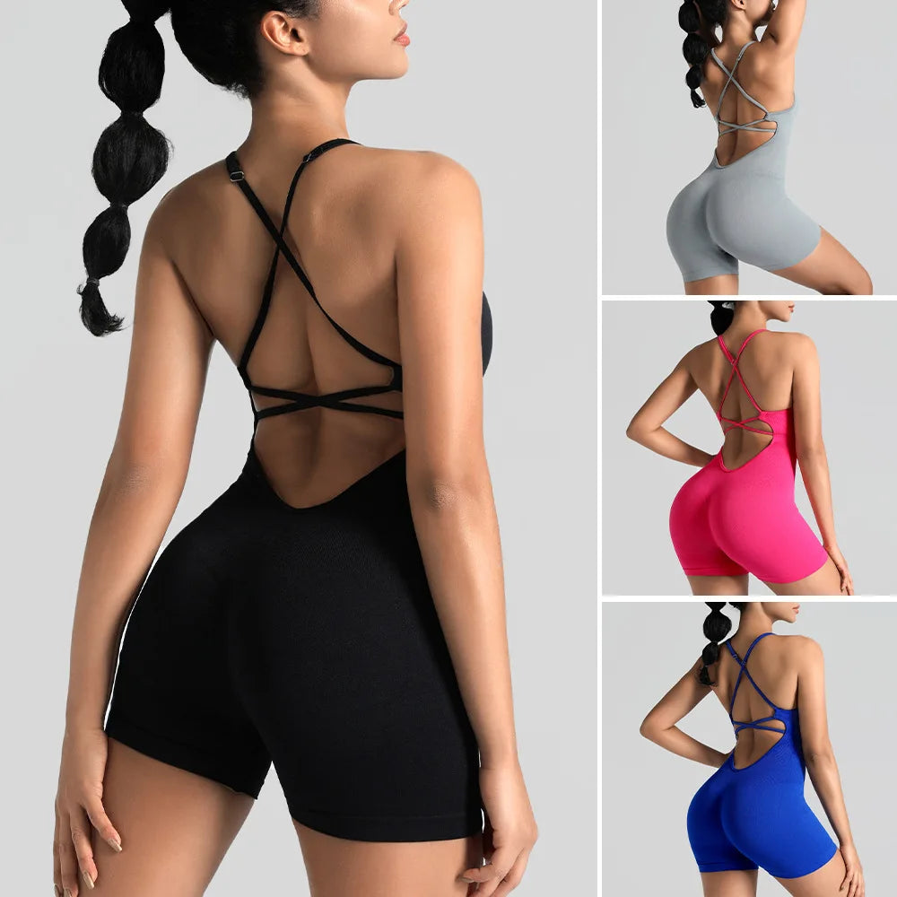 Women Yoga Jumpsuit Short Active Wear Fitness Bodysuit