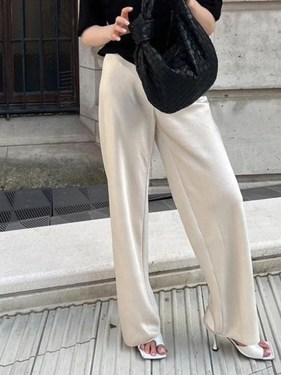 Women Satin Wide Leg Dress Pants
