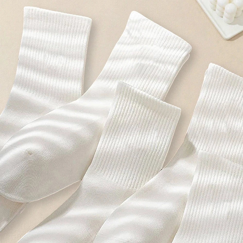 5 Pack Solid Color Breathable Antibacterial Socks for Women
