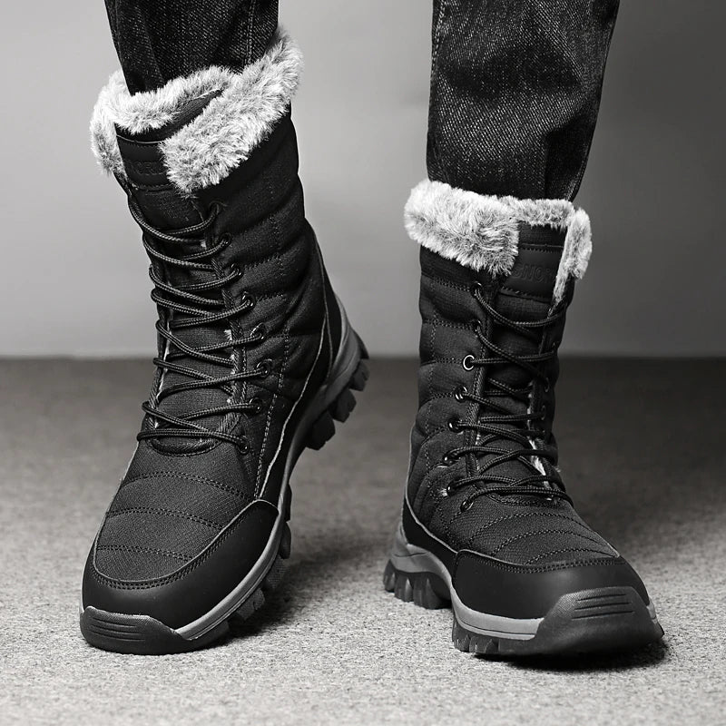 Winter Men's Snow Boots Warm Plush Anti Slip Outdoor Hiking Boots Women's Mid Length Boots Couple Sports Shoes Boots Size 36-48