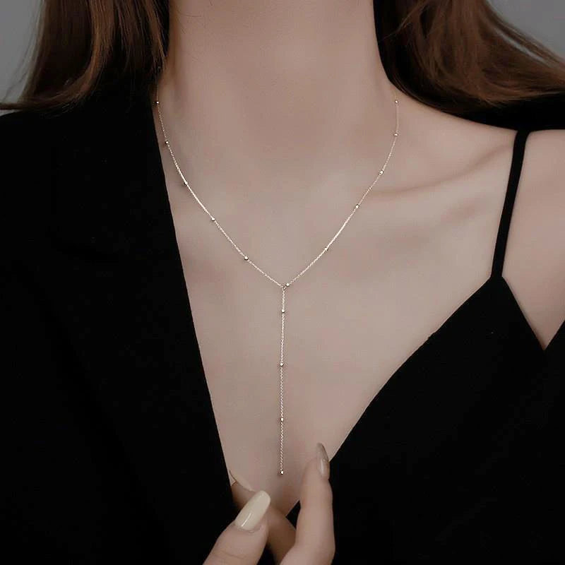 Women Double Layer Tassel Chain Choker Necklace