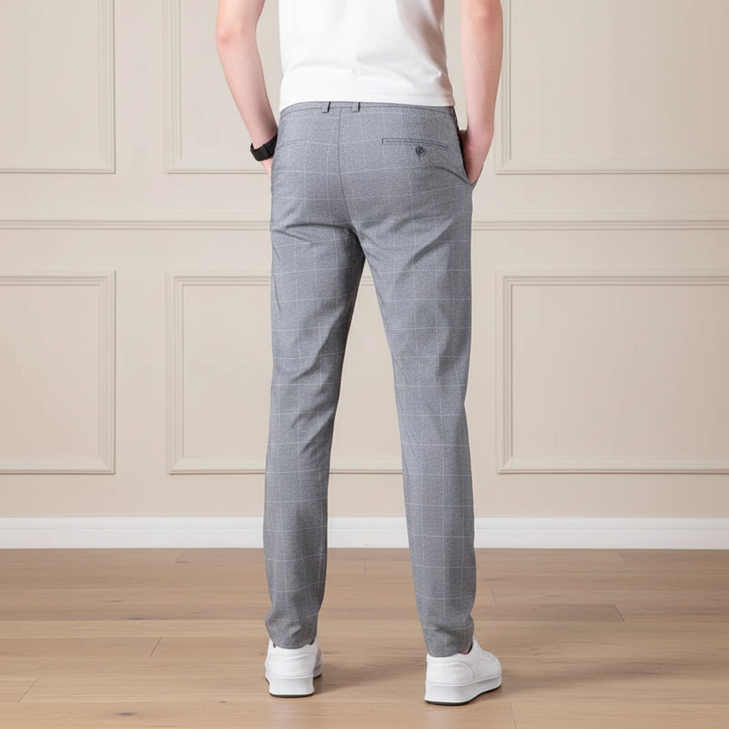 Men Slim Fit Checkered Trousers