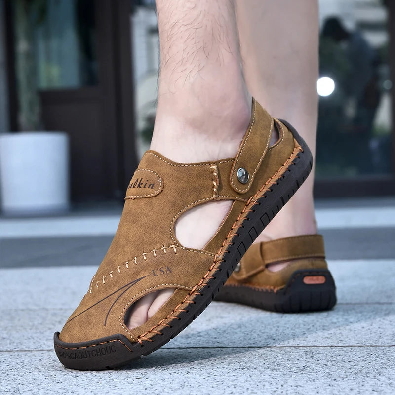 Men Breathable Leather Handmade Summer Sandals