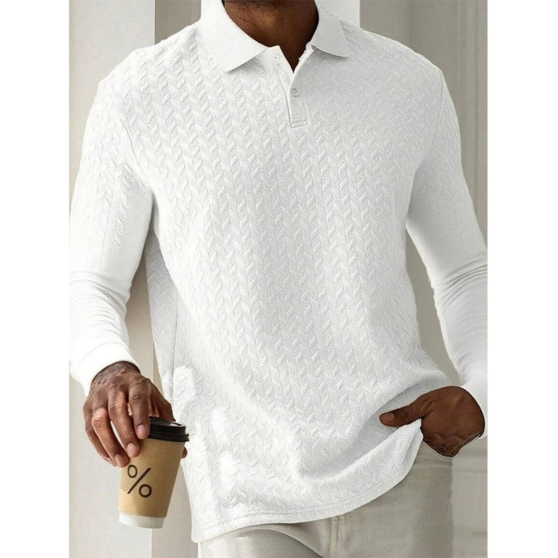 Men Long Sleeve Business Casual Polo Shirt
