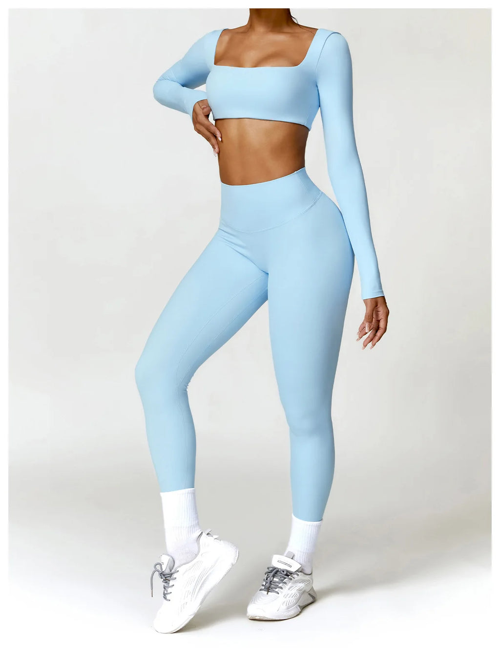 Women 2 Piece Yoga Set Long Sleeve Sports Top and Leggings