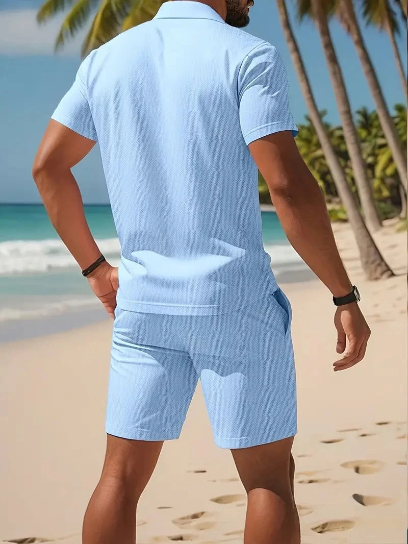 Men Polo Shirt and Mesh Shorts Casual Set