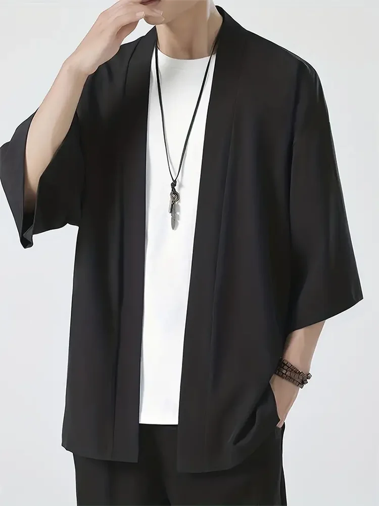Men Japanese Kimono Open Stitch Cardigan
