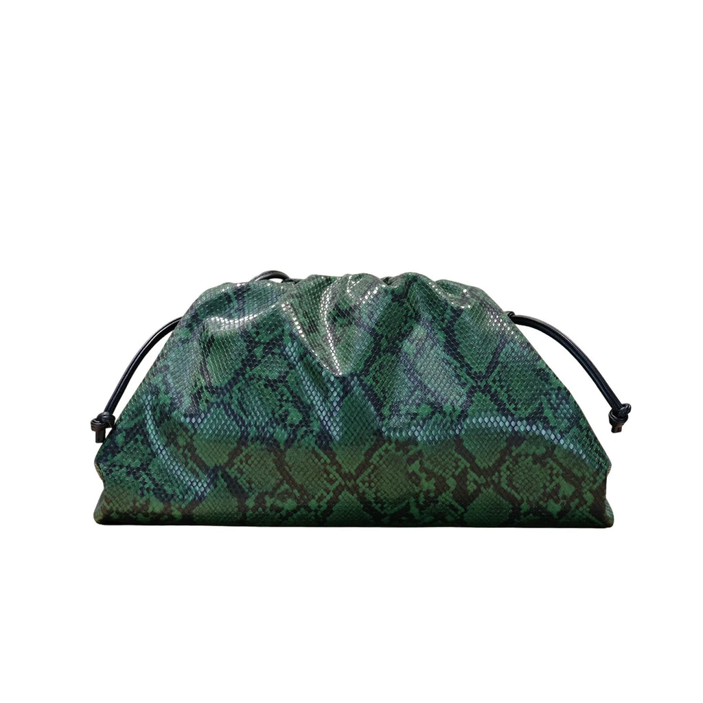 Ruched Snake Pattern Cloud Shoulder Bag for Women