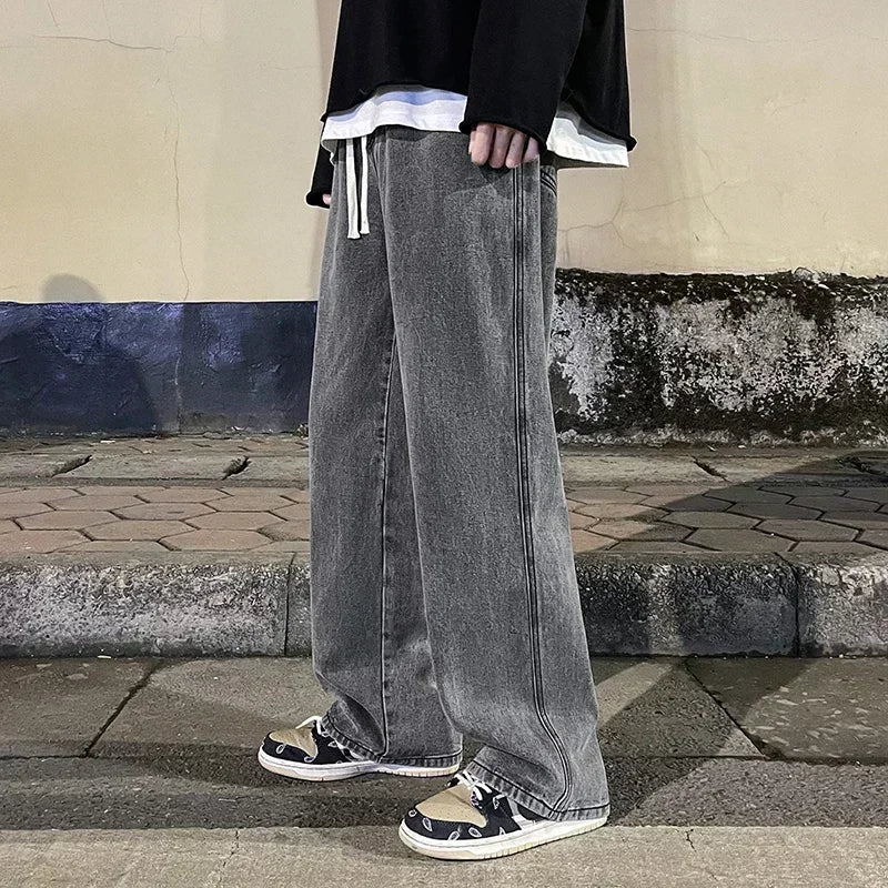 Men Korean Streetwear Wide Leg Jeans
