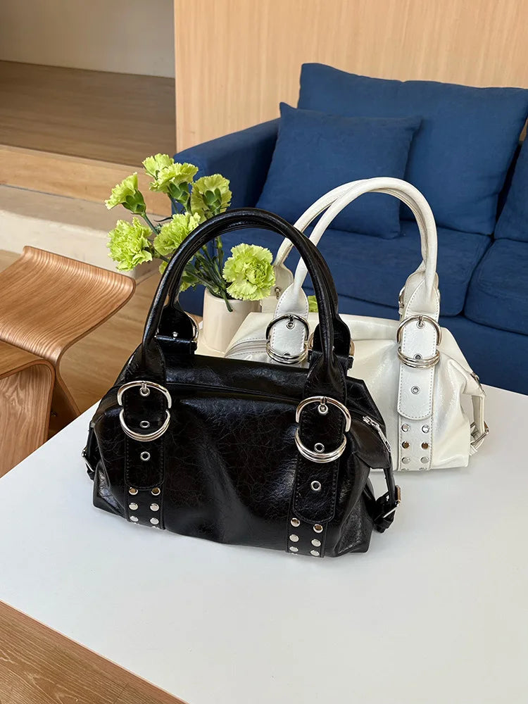 Rivet PU Leather Motorcycle Shoulder Bag for Women