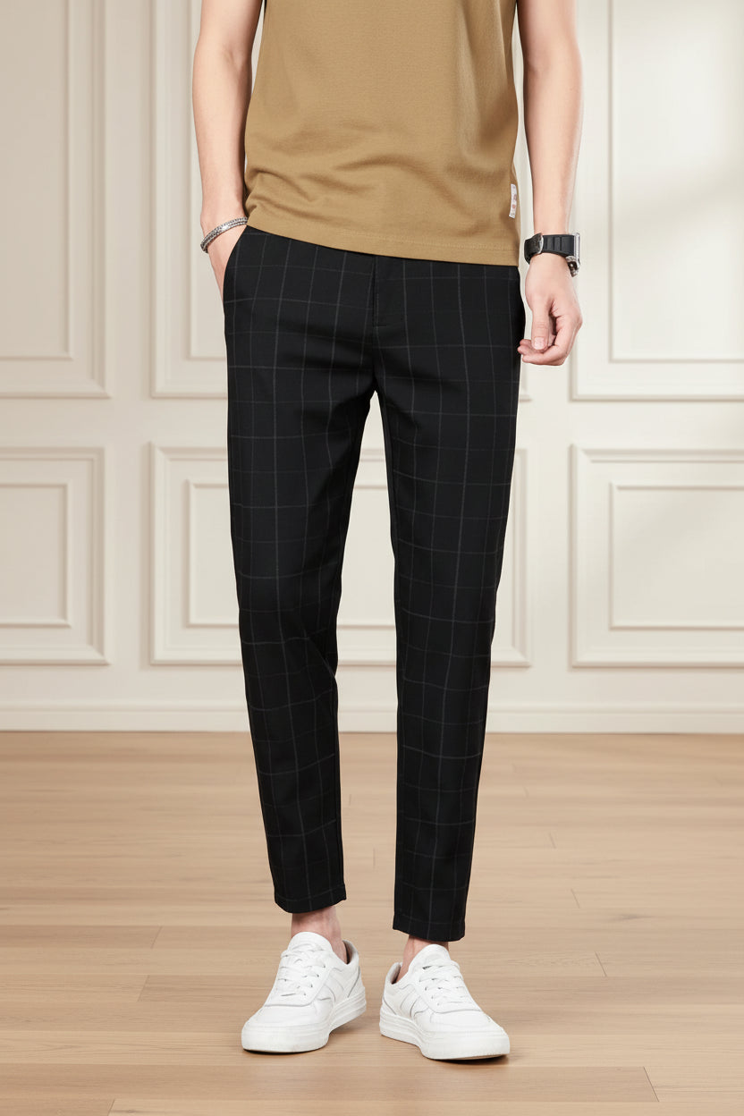 Men Slim Fit Checkered Trousers