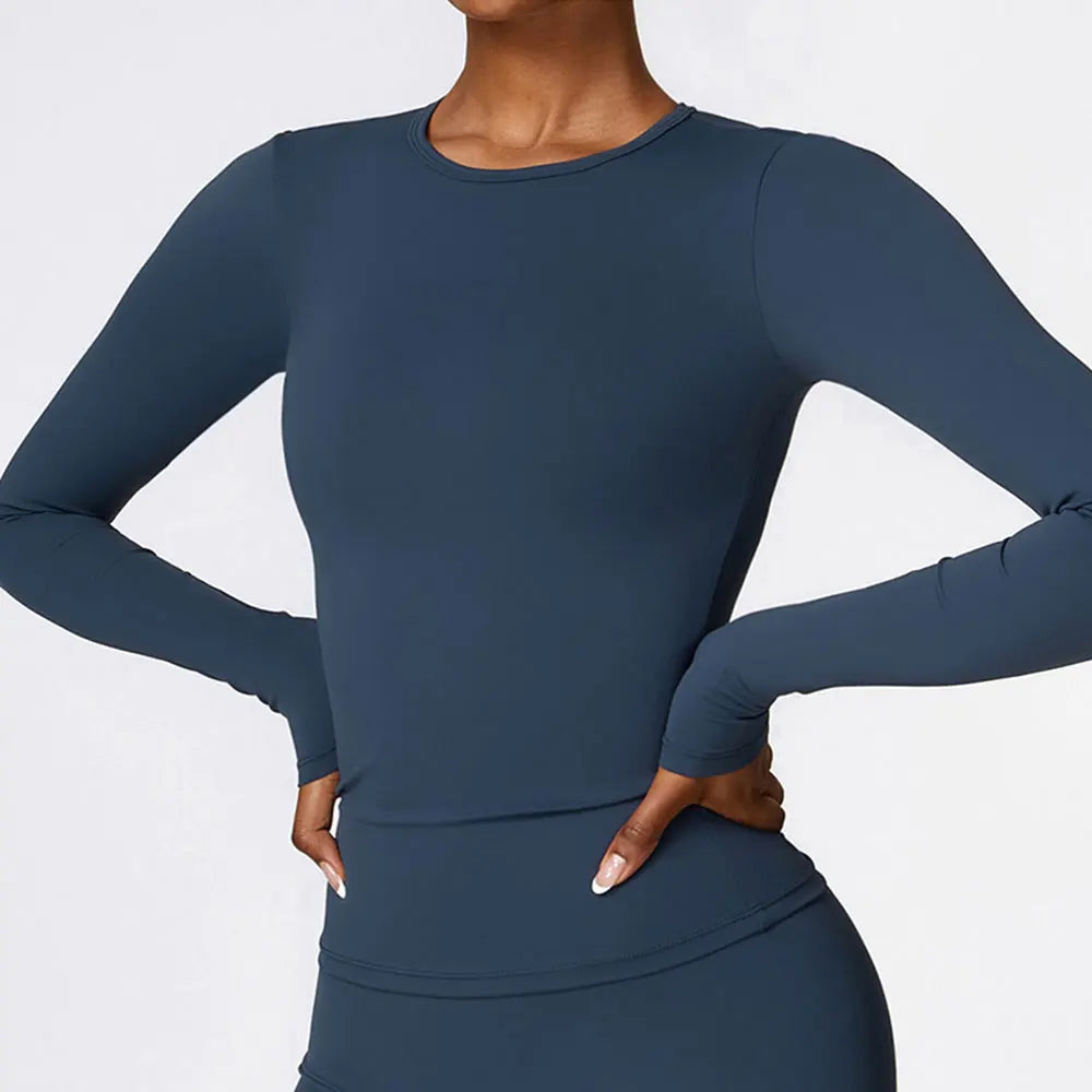 Women Long Sleeve Crop Yoga Top Quick Dry Fitness Shirt
