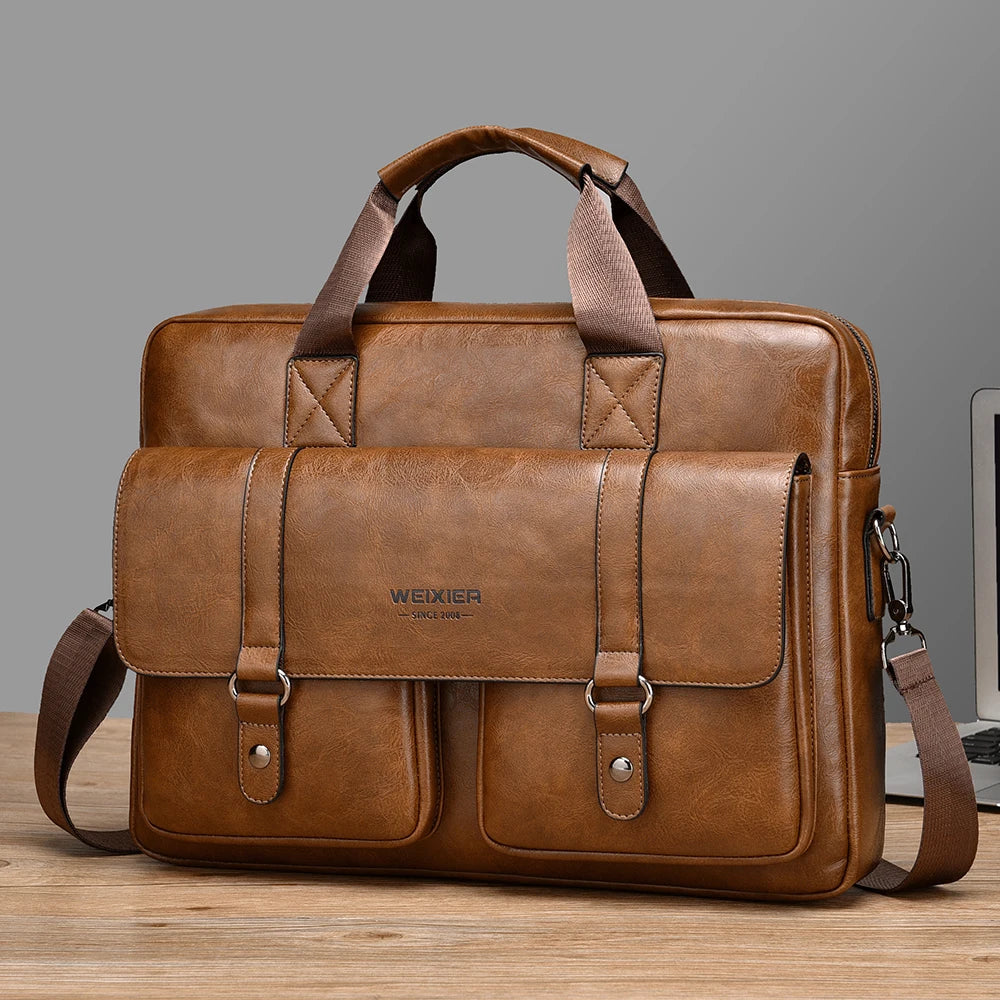 PU Leather Business Laptop Briefcase Crossbody Tote Bag for Men