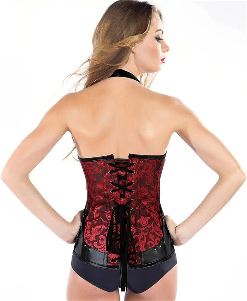 Steampunk Corset Top Halter Sexy Leather Korset Women Gothic Punk Overbust Corsets and Bustiers Medieval Retro Corselet