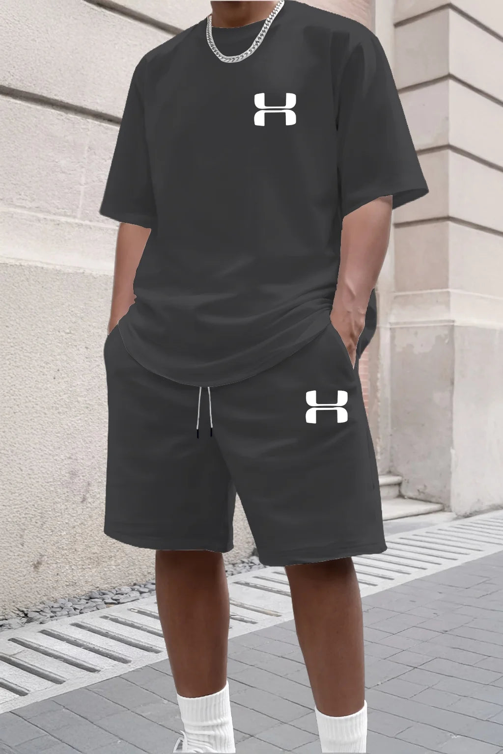 Men Short Sleeve T Shirt and Sports Shorts Set