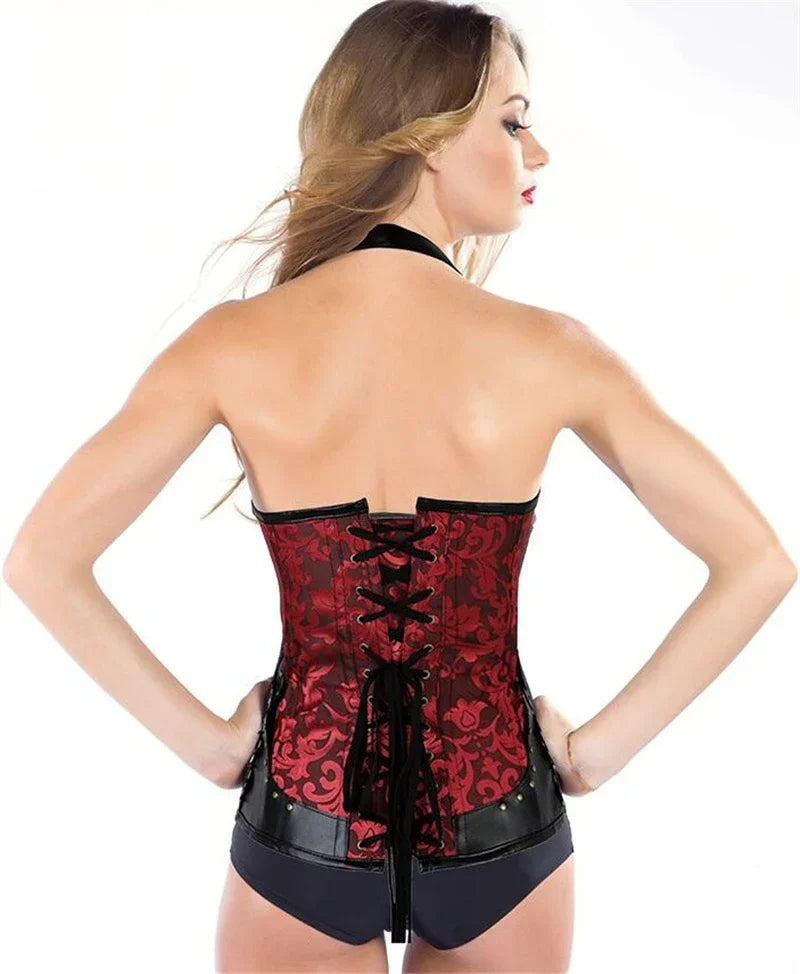 Steampunk Corset Top Halter Sexy Leather Korset Women Gothic Punk Overbust Corsets and Bustiers Medieval Retro Corselet