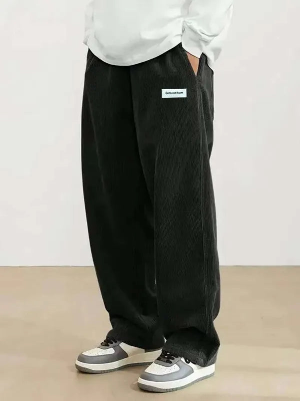 Men Corduroy Straight Leg Casual Pants Loose Fit