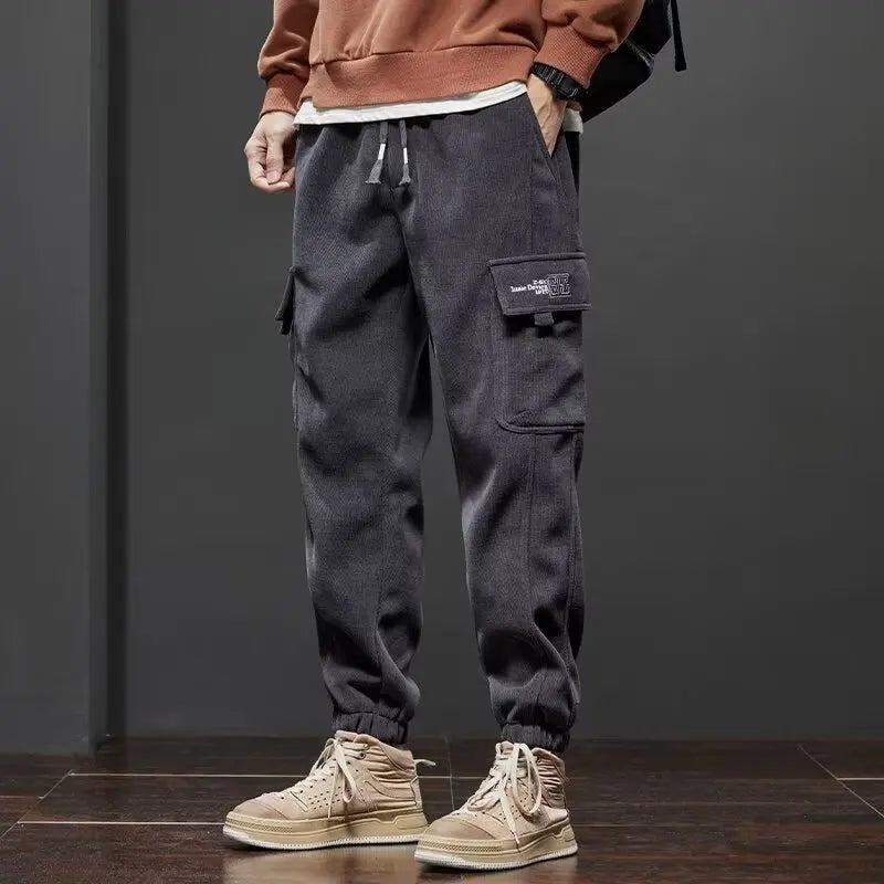 Men Elastic Waist Drawstring Jogger Pants Straight Casual Trousers