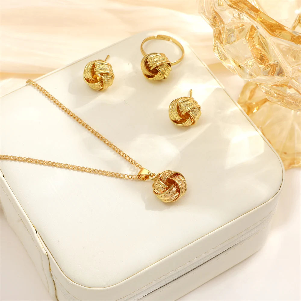Women Gold Knot Twist Jewelry Set Vintage Fashion