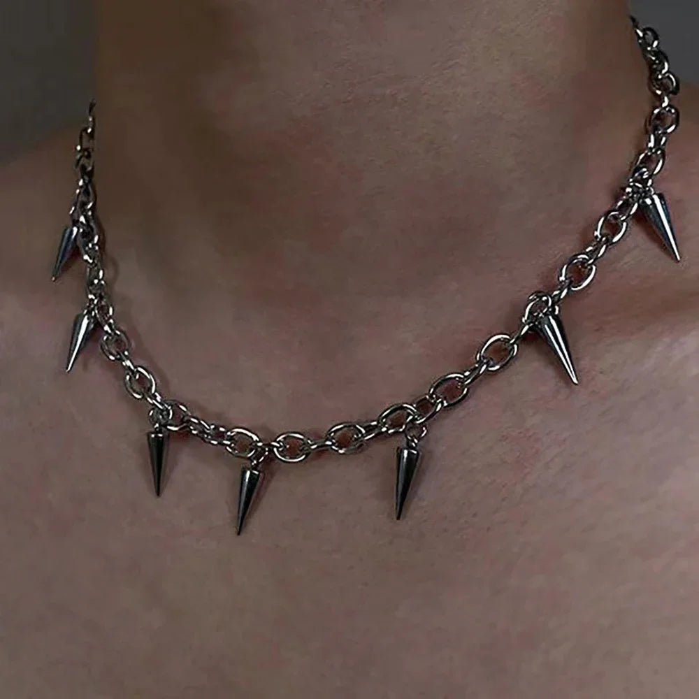 Men Punk Rivet Tassel Chain Necklace